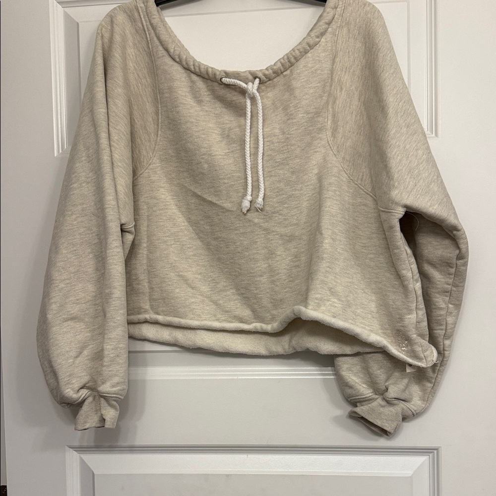 Free People light gray off the shoulder sweatshirt with Embroidered Detail